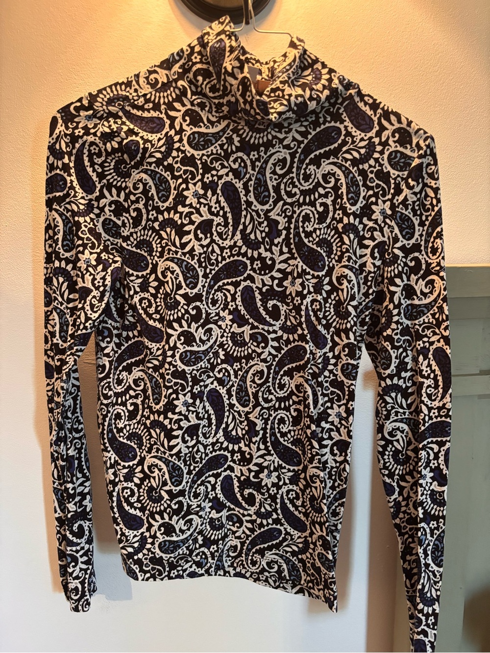LOFT Black & White Paisley Turtleneck Long Sleeve Top